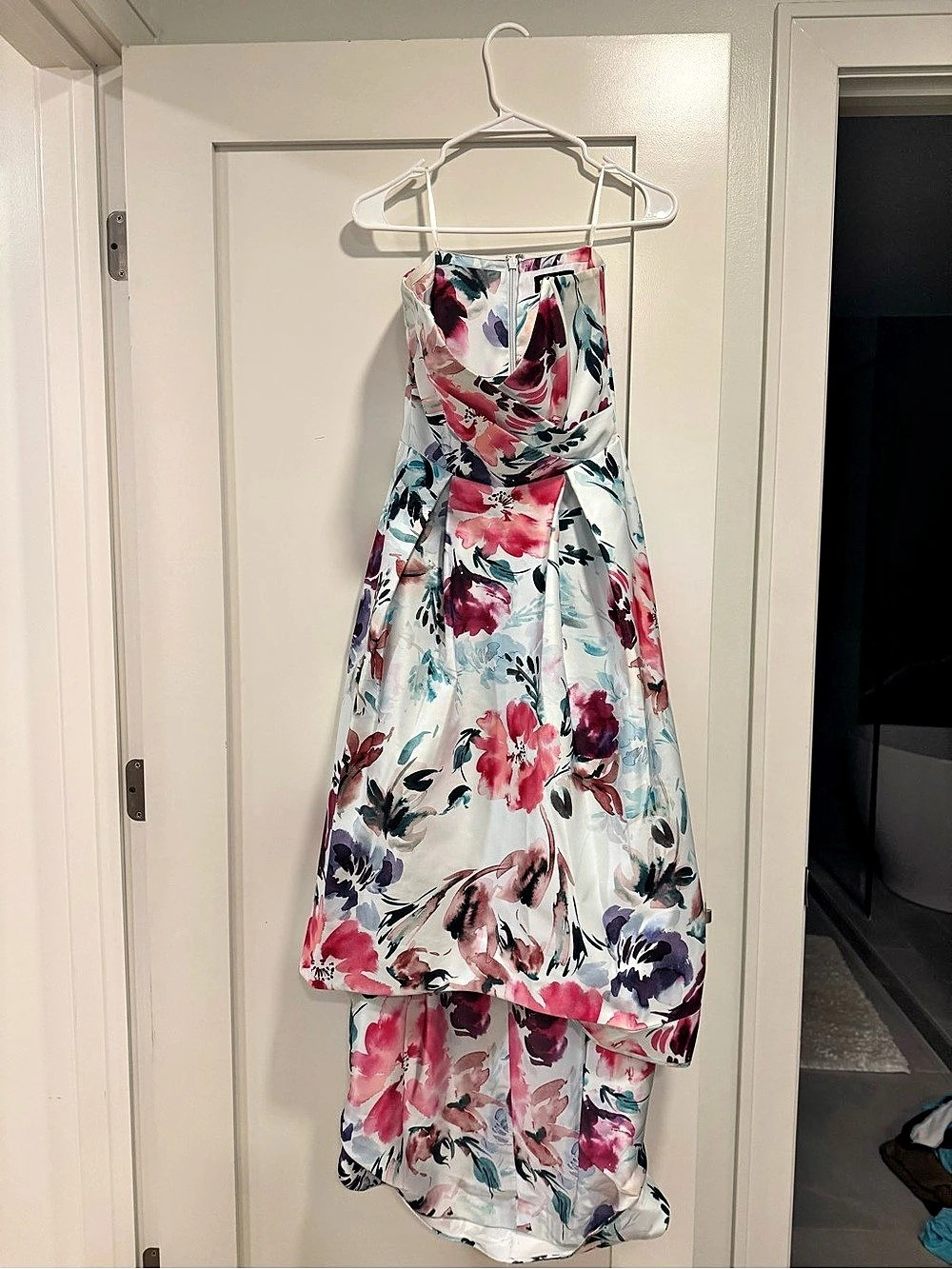 Parker Black Roxanne Dress Floral High-Low White & Pink